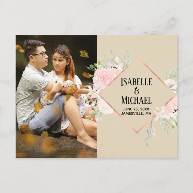 Modern Rosa Blommigt Foto Spara datum vykort (Framsida)