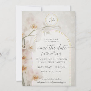 Modern Rosa Blommigt Geometric Guld Glitter Orchid Spara Datumet