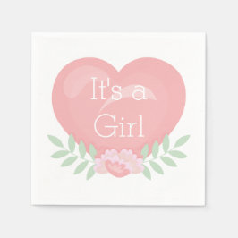 Modern Rosa Blommigt Heart Det är en flicka babysk Pappersservett