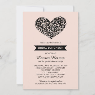 Modern Rosa Blommigt Heart Möhippa Luncheon Inbjudningar