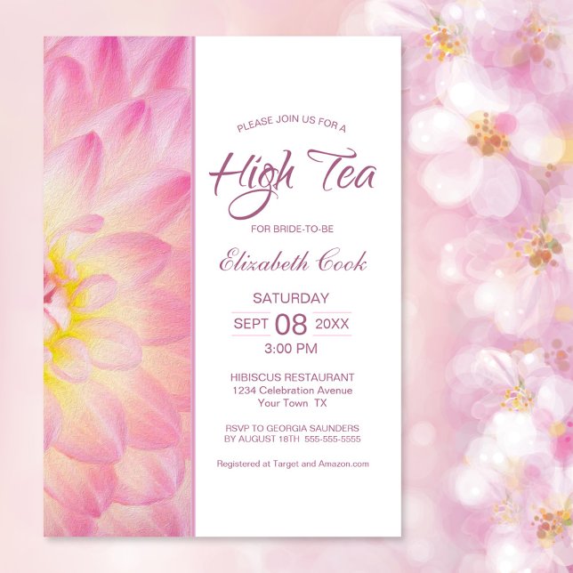 Modern Rosa Blommigt High Tea Möhippa Inbjudningar (Skapare uppladdad)