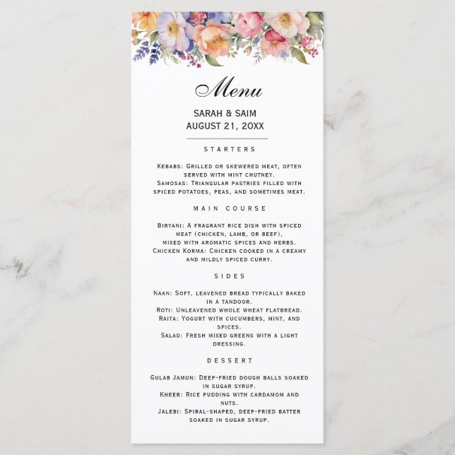 Modern Rosa Blommigt Islamic Menu Card Meny (Framsida)