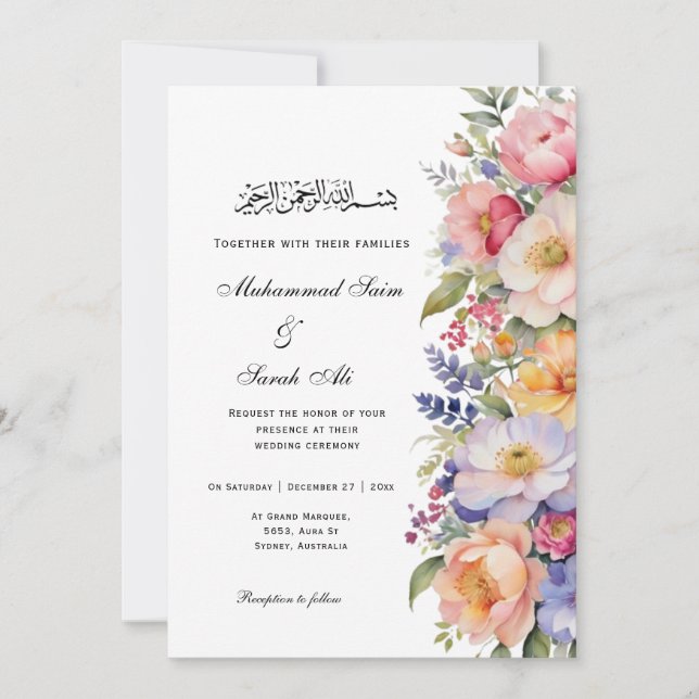 Modern Rosa Blommigt islamisk muslimsk inbjudan (Framsida)