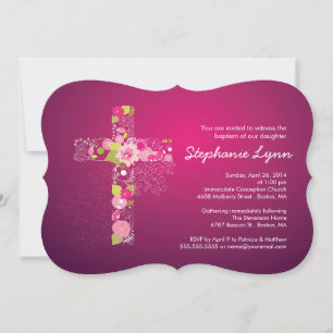 Modern Rosa Blommigt Kor Girls Baptism-inbjudan Inbjudningar