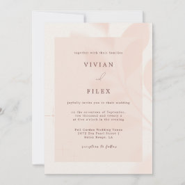 Modern Rosa Blommigt Lämna Shadow Bröllop Inbjudningar