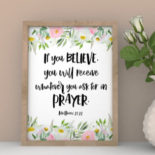 Modern Rosa Blommigt Matthew Bible verse Poster