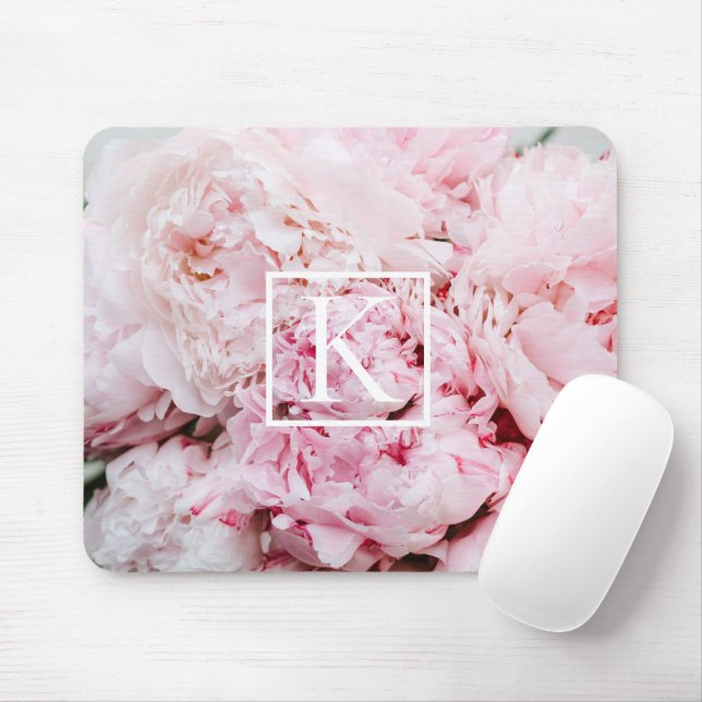 Modern Rosa Blommigt Monogram-musknapp Musmatta (Med mus)