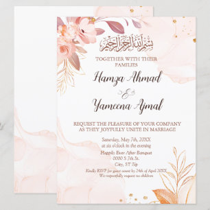 Modern Rosa Blommigt Muslim Islamic Bröllop Inbjudningar