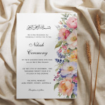 Modern Rosa Blommigt Nikah Muslimska inbjudan