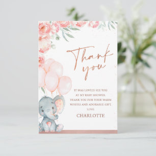 Modern Rosa Blommigt Oh Girl Elephant Baby Shower Tack Kort