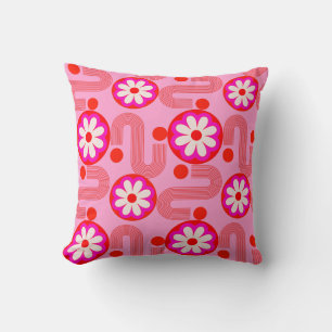 Modern Rosa Blommigt Retro Mönster Kudde