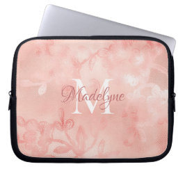 Modern Rosa Blommigt Snöre Shimmer Monogram Laptop Fodral