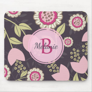 Modern Rosa Blommigt Tulip Mönster Monogram Musmatta