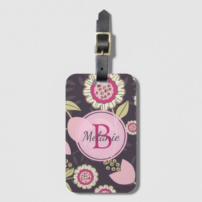 Modern Rosa Blommigt Tulip Mönster Personlig Bagagebricka (Framsida vertikal)