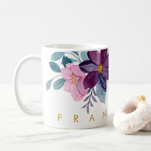 Modern Rosa Blommigt vattenfärg Lägg till ditt nam Kaffemugg
