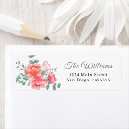 Modern rosa blommor adress returadress etikett