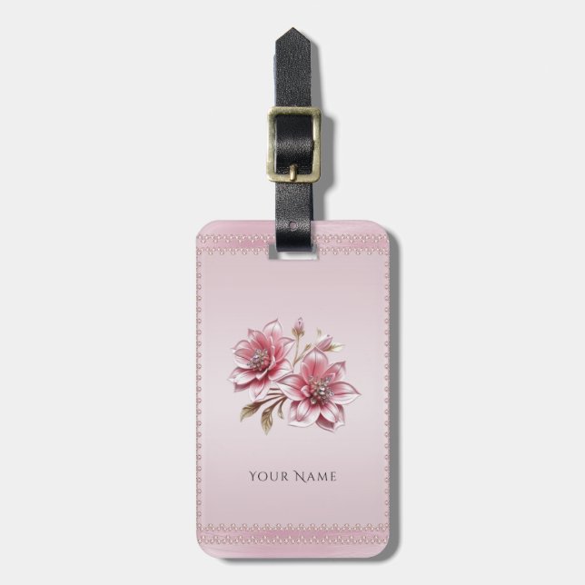 Modern Rosa Blommor Bagageetikett Bagagebricka (Vertikal Framsida)