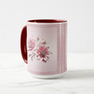 Modern Rosa Blommor Blommig Mugg