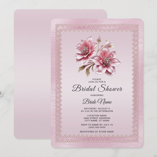 Modern Rosa Blommor Bröllopsdusch Inbjudan (Fram/baksida)