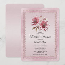Modern Rosa Blommor Bröllopsdusch Inbjudan