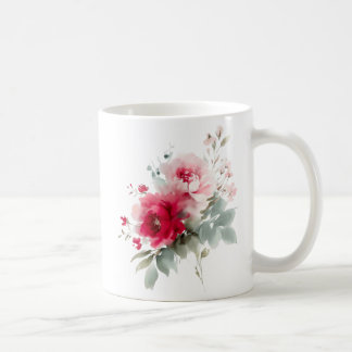 Modern rosa blommor i vattenfärgsburgundi kaffemugg
