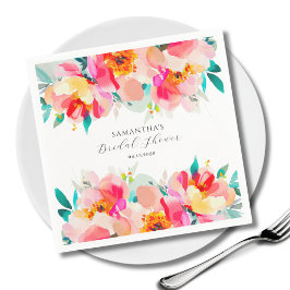 Modern rosa blomster vattenfärg bröllopsdusch  pappersservett