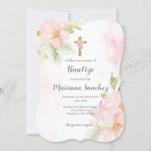 Modern Rosa blomsterbaptism - inbjudan till flicka