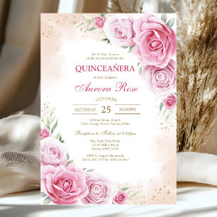 Modern rosa blomsterlig Quinceanera-inbjudan Inbjudningar