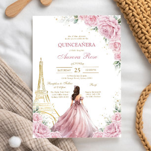 Modern rosa blomsterlig Quinceanera-inbjudan Inbjudningar