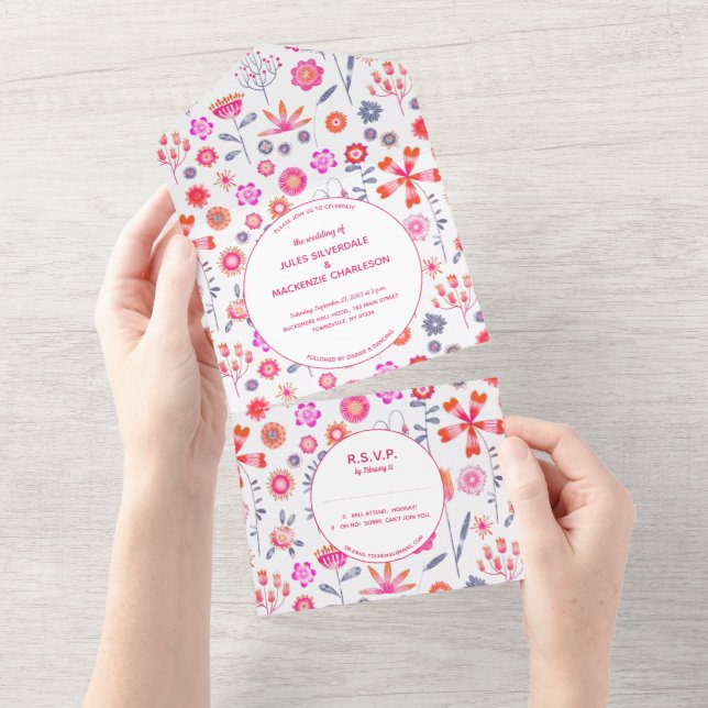 Modern Rosa Blomsterträdgård Boho Bröllop (Avrivbar del)