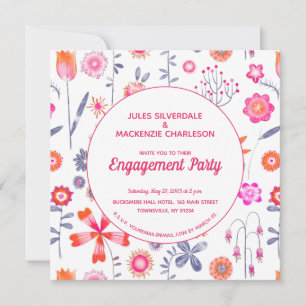 Modern Rosa Blomsterträdgård Boho Förlovning Inbjudningar