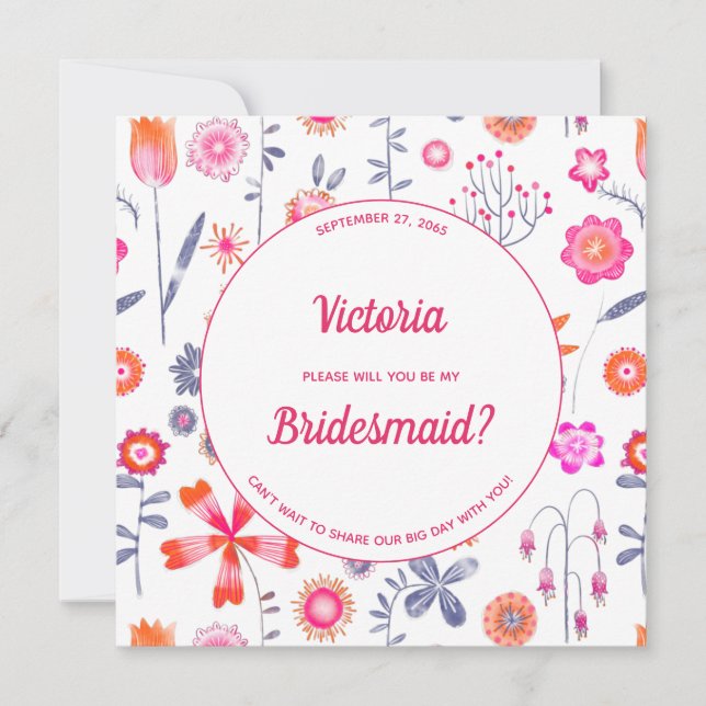 Modern Rosa Blomsterträdgård Var Min Brudtärna Inbjudningar (Framsida)