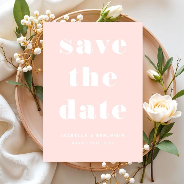 Modern Rosa Bloß Typografi Bröllop Spara Datumet (Modern Blush Pink Typography Wedding Save The Date)