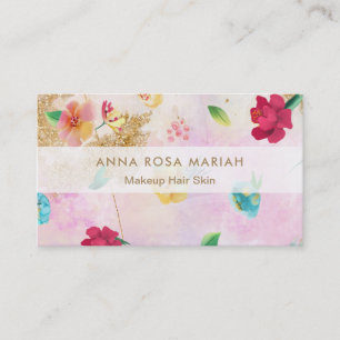 *~* Modern Rosa Blue Blommönster Guld Glitter Visitkort