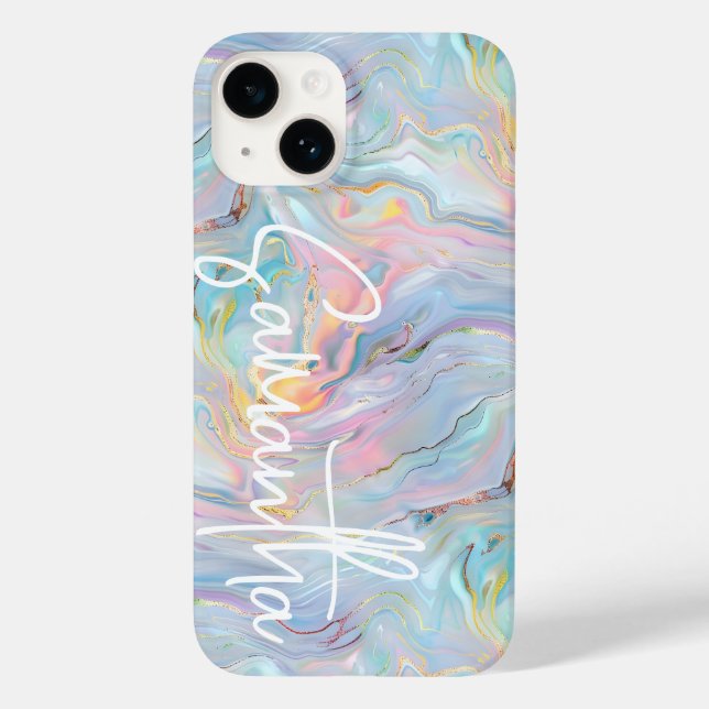 Modern Rosa Blue Guld Marble Geode Swirl Mönster (Baksida)