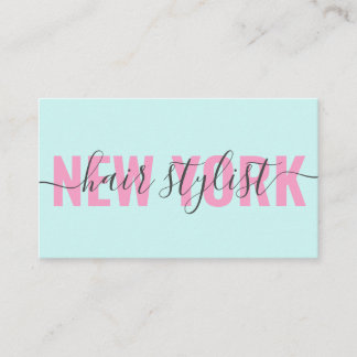 Modern rosa blue hair stilist-skript namnteckning visitkort