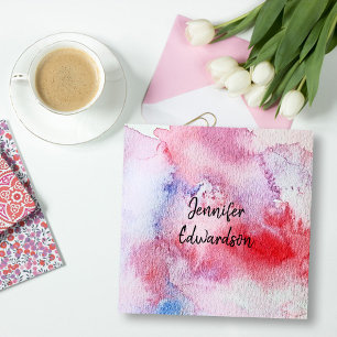 Modern rosa Blue Red Vandcolor splatter stänk Fyrkantigt Visitkort