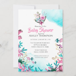 Modern Rosa Blue under Sea Baby Shower Inbjudningar