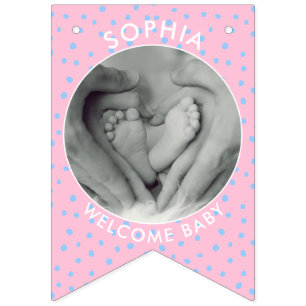Modern Rosa Blue Welcome Baby Nyfödd foto Vimplar