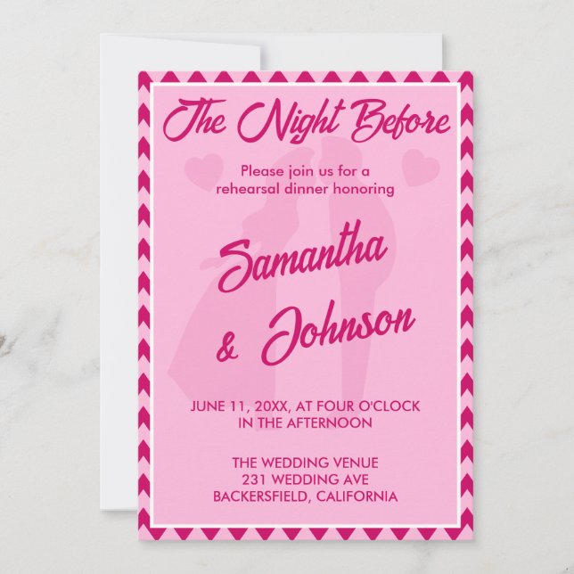 Modern Rosa Blush Chevron Rand Bröllopsrepetition Inbjudningar (Framsida)