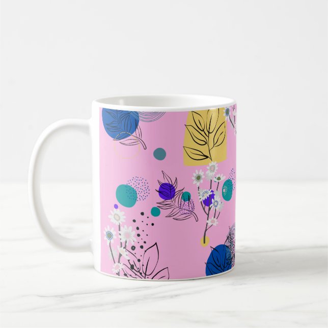 Modern Rosa Boho Blommig Abstrakt Botanisk Former Kaffemugg (Vänster)