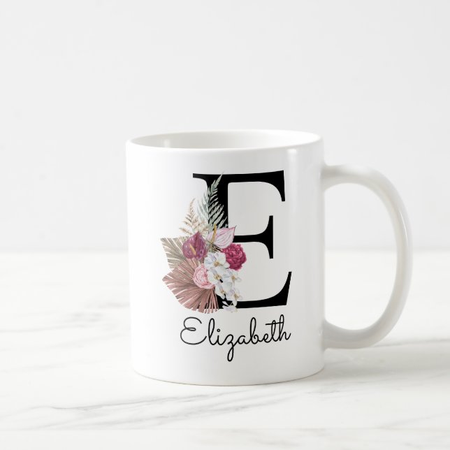 Modern Rosa Boho Blommig Initial E Kaffemugg (Höger)