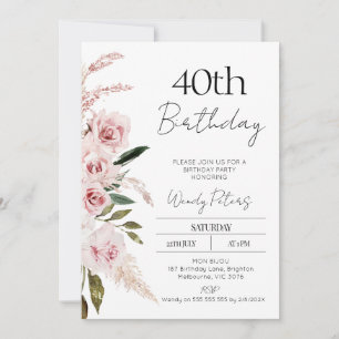 Modern  Rosa Boho Blommigt Birthday-inbjudan Inbjudningar