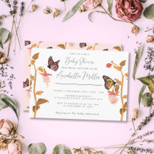 Modern Rosa Boho Butterfly Girl Baby Shower