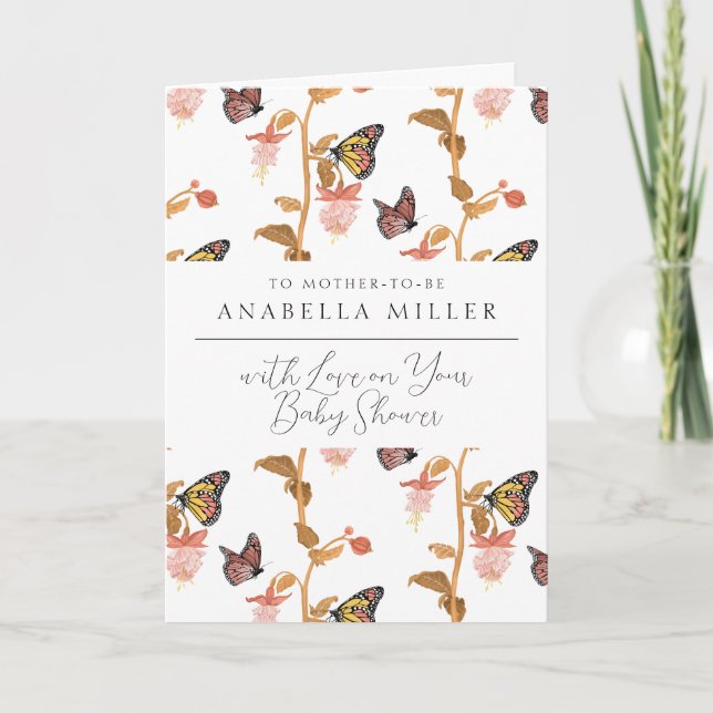 Modern Rosa Boho Butterfly Girl Baby Shower Kort (Framsida)
