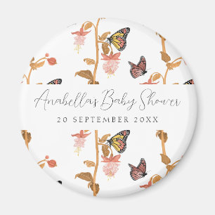 Modern Rosa Boho Butterfly Girl Baby Shower Magnet