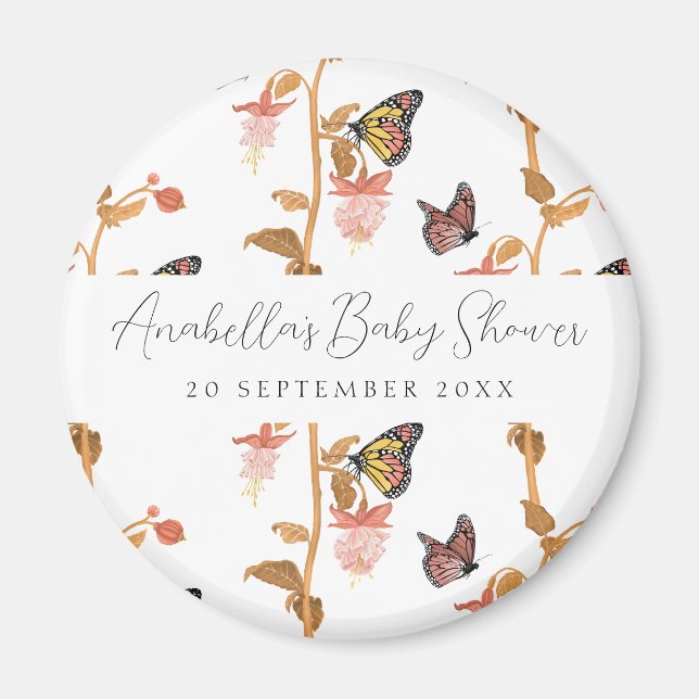 Modern Rosa Boho Butterfly Girl Baby Shower Magnet (Framsidan)