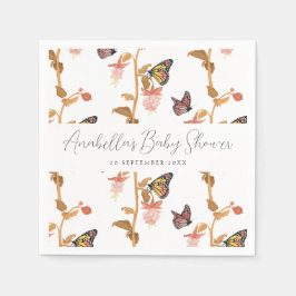 Modern Rosa Boho Butterfly Girl Baby Shower Pappersservett
