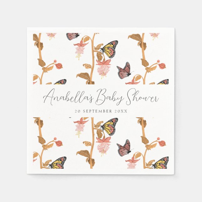 Modern Rosa Boho Butterfly Girl Baby Shower Pappersservett (Framsidan)