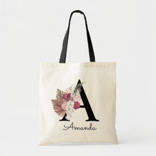 Modern Rosa Boho Flickig Blommig Initial A Tygkasse
